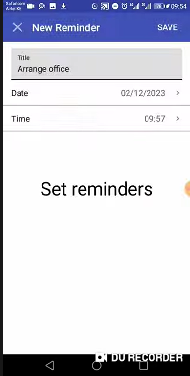 New Reminder Form Screenshot